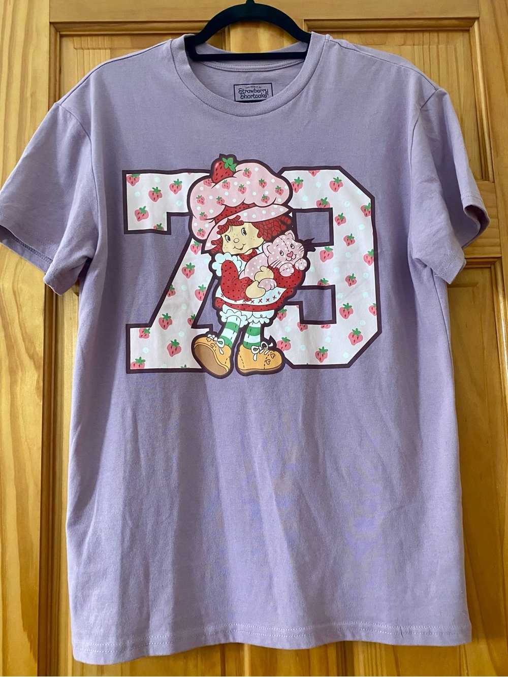 Strawberry Shortcake Graphic Tee Womens Medium Lavender Y2K Cartoon T Shirt